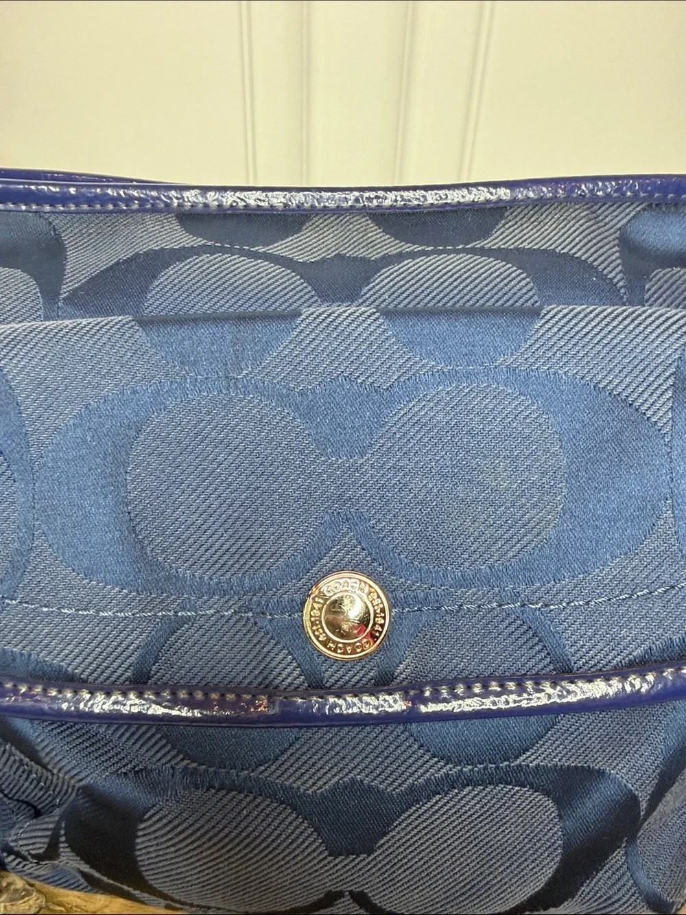 Coach Kyra Signature Jacquard Nylon Crossbody Messenger Bag Navy Blue F16550 EUC